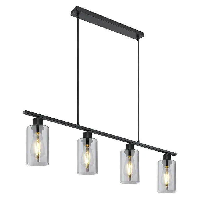 Globo Pendelleuchte Hadera - 60 W, L x B x H: 98 x 10 x 120 cm, E27 - Moderne Pendelleuchte mit vier klaren Glaslampenschirmen und Edison-Glühbirnen für eine stilvolle Beleuchtung.