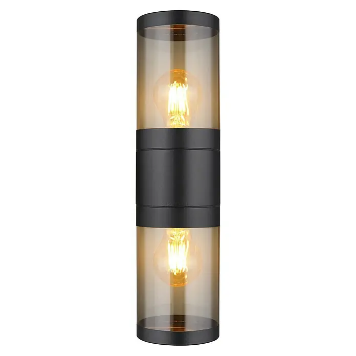 Globo Außenwandleuchte Xeloo - B x H: 10,2 x 38 cm, E27, 60 W - Elegante Wandleuchte mit zwei Glühbirnen hinter einem zylindrischen Glasschirm, ideal für stilvolle Innenräume.