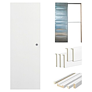Set para puertas correderas KNP (72,5 x 203 cm, Blanco, Con uñero, Específico para: Pared de obra)