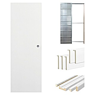 Set para puertas correderas KNP (72,5 x 203 cm, Blanco, Con uñero, Específico para: Pared de yeso)