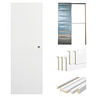 Set para puertas correderas Essen (72,5 x 203 cm, Blanco, Con uñero, Específico para: Pared de obra)