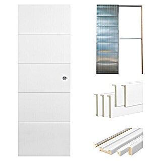 Set para puertas correderas Mannheim (62,5 x 203 cm, Blanco, Con uñero, Específico para: Pared de obra)