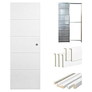 Set para puertas correderas Mannheim (62,5 x 203 cm, Blanco, Con uñero, Específico para: Pared de yeso)
