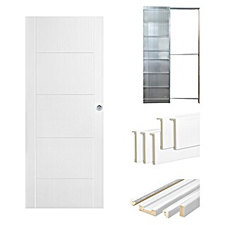 Set para puertas correderas Berlin (72,5 x 203 cm, Blanco, Con uñero, Específico para: Pared de yeso)