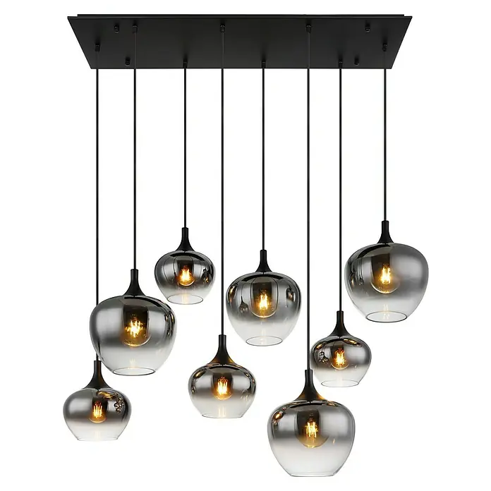 Globo Lámpara colgante Maxy - 40 W, L x An x Al: 105 x 45 x 120 cm, E27 - Elegante lámpara colgante con múltiples pantallas de vidrio ahumado, que proporciona una luz cálida y un ambiente moderno.