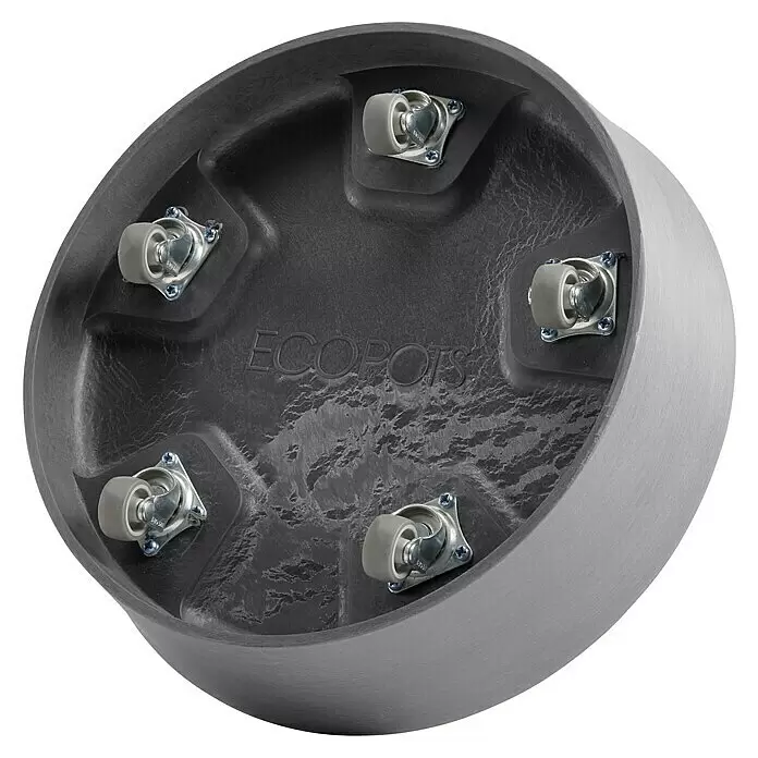 Ecopots Amsterdam Blumentopf-Untersetzer mit Rollen - Außenmaß (Ø x H): 28,7 x 8,3 cm, Kunststoff, Grau - Runder, dunkelgrauer Pflanzenroller mit fünf grauen Rollen an der Unterseite. Zum einfachen Bewegen von Pflanzkübeln.