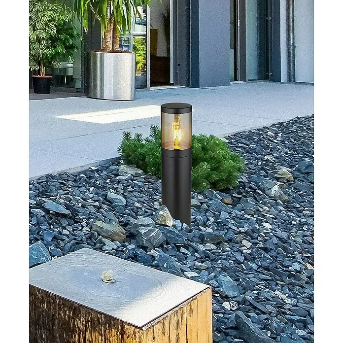Globo Außenstehleuchte Xeloo - Ø x H: 14 x 500 cm, Schwarz, E27 - Stylische Außenleuchte aus schwarzem Metall und transparentem Glasschirm, perfekt für Gartenwege und Terrassen.