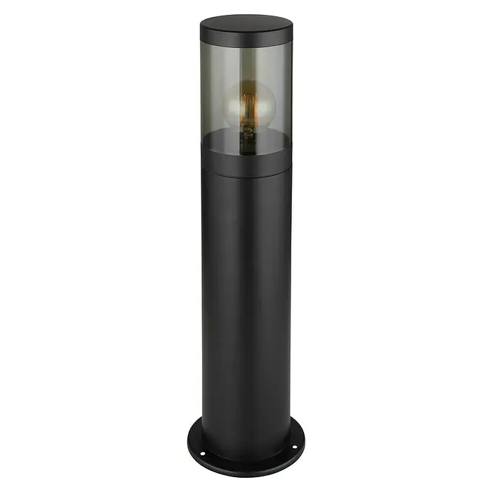 Globo Außenwegeleuchte Xeloo - Ø x H: 14 x 500 cm, Schwarz, E27 - Eine moderne, schwarze Außenleuchte mit einem transparenten Lampenschirm, der eine Edison-Glühbirne zeigt. Sie sorgt für stimmungsvolle Beleuchtung.