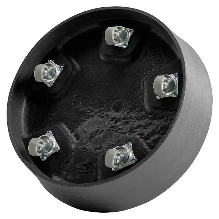Ecopots Amsterdam Blumentopf-Untersetzer mit Rollen - Außenmaß (Ø x H): 28,7 x 8,3 cm, Kunststoff, Dunkelgrau - Dunkelgrauer Pflanzenuntersetzer mit fünf Rollen an der Unterseite, zum einfachen Verschieben.