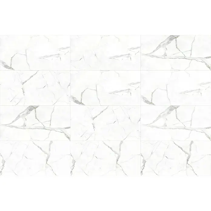 Feinsteinzeugfliese Rock Ford - L x B x S: 60 x 120 x 1 cm, Weiß/Grau, Glänzend - Nahtloses Muster aus weißem Marmorfliesen, ideal für elegante Innenräume. Die feinen, grauen Maserungen verleihen einen luxuriösen Touch.