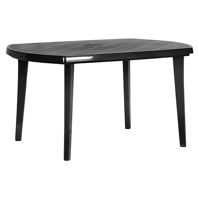 Progarden Gartenmöbel-Set Aruba/Elise - 9 -tlg., Polypropylen, Polyester, Baumwolle, Grün - Schwarzer oval-rechteckiger Tisch mit gemusterter Platte und vier Beinen.