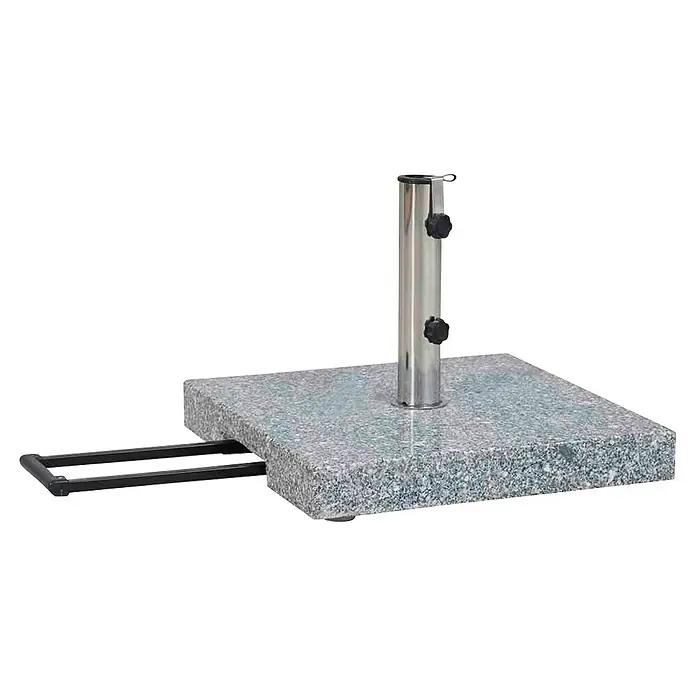 Siena Garden Granitschirmständer mit Rollen - 45 kg, L x B: 55 x 55 cm - Ein hochwertiger Schirmständer aus Granit mit einem silberfarbenen Rohr zur sicheren Befestigung von Sonnenschirmen im Außenbereich.