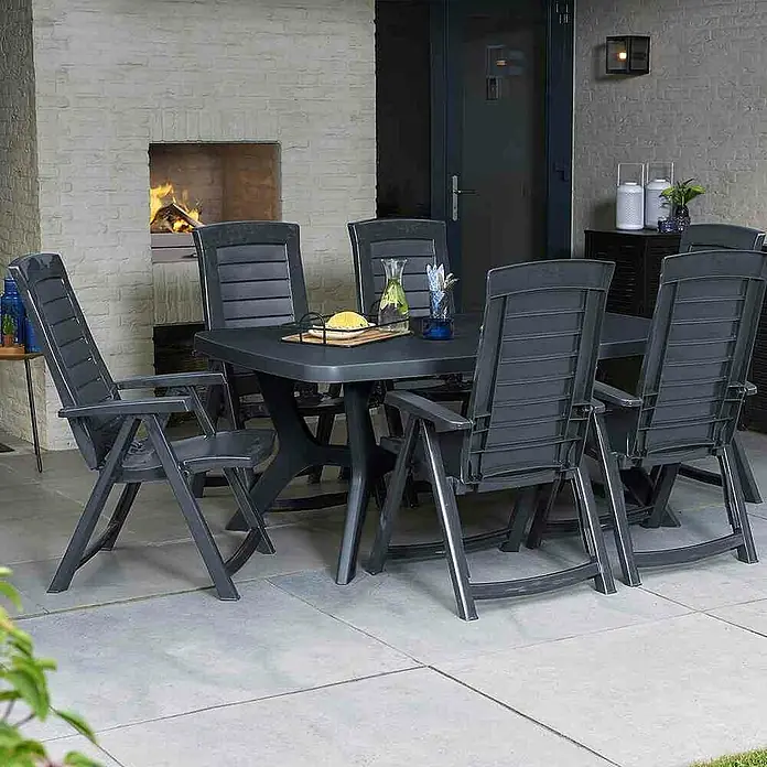 Progarden Gartenstuhl-Set Aruba - 8 Stk., Polypropylen, Polyester, Baumwolle, Grau, B x T x H: 61 x 60 x 109 cm - Elegante, graue Gartenmöbel-Set mit Esstisch und sechs Stühlen für stilvolle Outdoor-Momente im Garten oder auf der Terrasse.