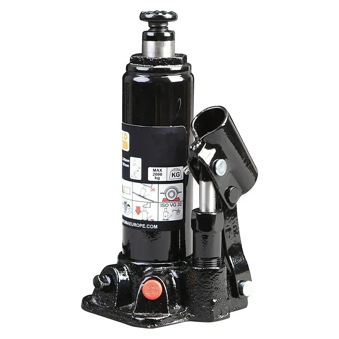 Bahco Hydraulischer Flaschenwagenheber BH4S4 - Hubhöhe: 194 mm - 372 mm - Ein schwarzer hydraulischer Wagenheber, der für schwere Lasten bis zu 2000 kg geeignet ist, ideal für Autowerkstätten und Garagen.