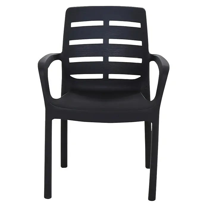 Progarden Stapelstuhl Borneo - Stapelbar, Anthrazit, B x T x H: 54 x 60,5 x 82 cm - Eleganter schwarzer Armlehnstuhl mit Lattenmuster im Rücken. Ideal für Garten, Terrasse oder Balkon – ein stilvolles und bequemes Sitzmöbel.