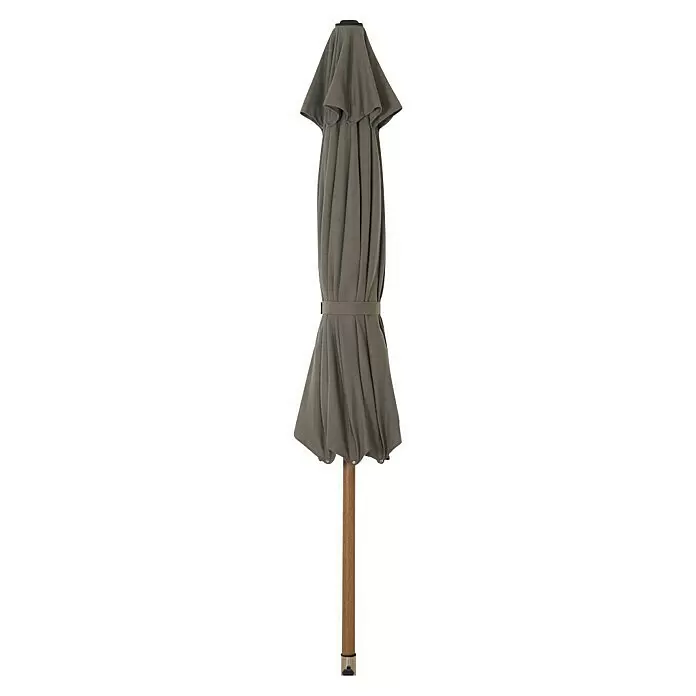 Siena Garden Marktschirm Pino - Farbe Bespannung: taupe-meliert, Durchmesser Bespannung: 300 cm - Geschlossener grauer Sonnenschirm mit Holzstiel, mit einem Band gesichert.