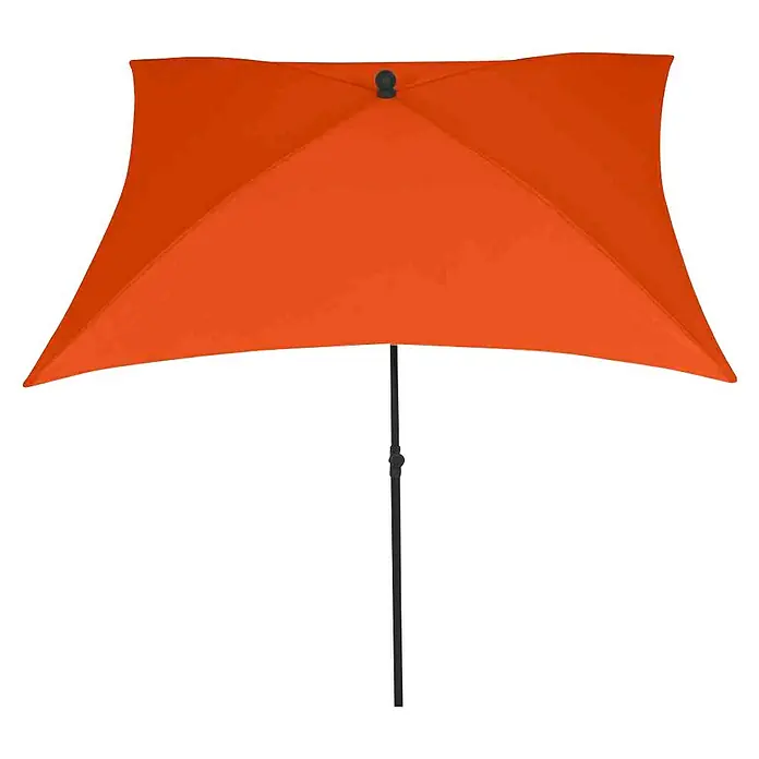 Siena Garden Marktschirm City Push - Terracotta, Bespannungsmaß (L x B): 180 x 180 cm - Bild eines orangefarbenen Sonnenschirms mit quadratischer Form und schwarzem Ständer. Ideal für den Einsatz im Freien und bietet zuverlässigen Schutz.