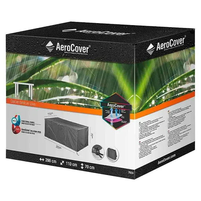 Gartentisch-Schutzhülle Aerocover - L x B x H: 200 x 110 x 70 cm, Kunststoff - Verpackung für AeroCover Gartenmöbelabdeckung. Atmungsaktiver Schutz für Ihre Gartenmöbel, Maße: 200x110x70 cm.