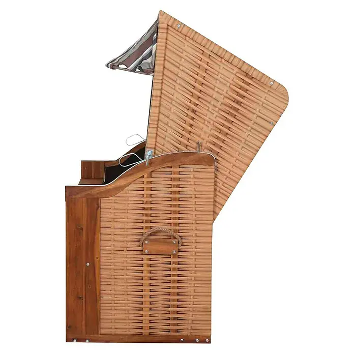 DeVries Strandkorb Trendy - L x B x H: 120 x 80 x 165 cm, Weiß-Beige-Braun (gestreift) - Strandkorb aus Korbgeflecht, mit verstellbarem Dach und Holzrahmen. Perfekt für entspannte Stunden am Strand.