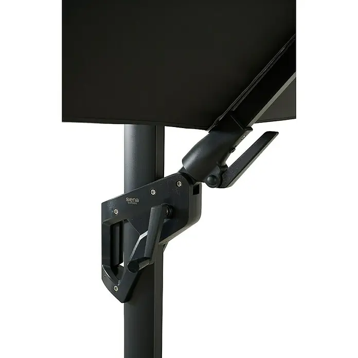 Siena Garden Ampelschirm Fagus N+ - Anthrazit, Bespannungsmaß (L x B): 300 x 300 cm - Detailaufnahme eines schwarzen Siena Garden Sonnenschirms mit Drehmechanismus zur einfachen Ausrichtung.