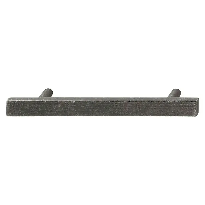 Häfele Möbelgriff - L x B x H: 18,8 x 2,7 x 1,7 cm - Eine Nahaufnahme eines modernen, rechteckigen Möbelgriffs aus dunklem Metall mit zylindrischen Befestigungen. Ideal für zeitgenössisches Design.