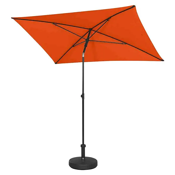 Siena Garden Marktschirm City Push - Terracotta, Bespannungsmaß (L x B): 140 x 210 cm - Abbildung eines orangefarbenen quadratischen Sonnenschirms mit schwarzem Ständer. Ideal für den Garten oder die Terrasse.