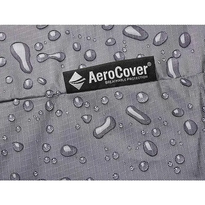 Sitzgruppen-Schutzhülle Aerocover - L x B x H: 280 x 150 x 85 cm, Kunststoff - Nahaufnahme des AeroCover-Logos auf wasserabweisendem Gewebe, das für atmungsaktiven Schutz sorgt und die Qualität des Produkts hervorhebt.