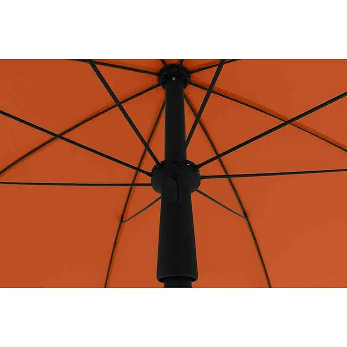 Siena Garden Marktschirm rund City Push - Terracotta, Durchmesser Bespannung: 180 cm - Innenansicht eines orangefarbenen Sonnenschirms, der das Gestell und die obere Mechanik zeigt.