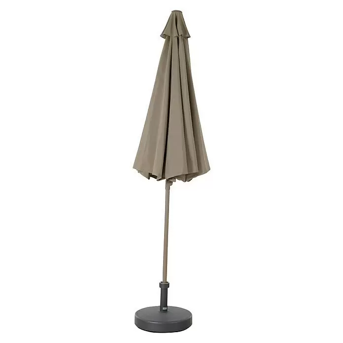 Siena Garden Marktschirm rund Paolo Push - Taupe, Durchmesser Bespannung: 270 cm - Geschlossener beiger Terrassenschirm mit grauem Mast und dunkelgrauem Rundfuß.