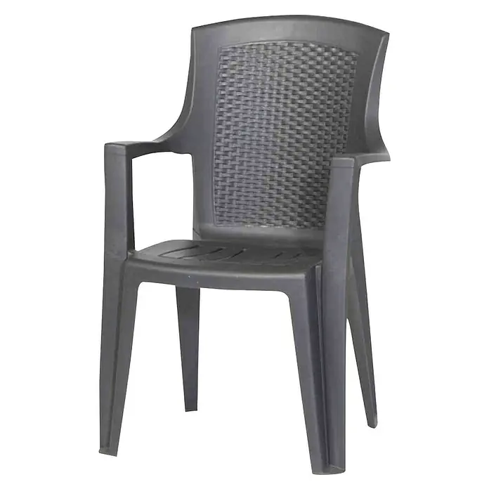 Progarden Stapelstuhl Eden - Stapelbar, Anthrazit, B x T x H: 54 x 46 x 91 cm - Grauer Gartenstuhl aus Kunststoff mit geflochtener Rückenlehne für den Außenbereich.