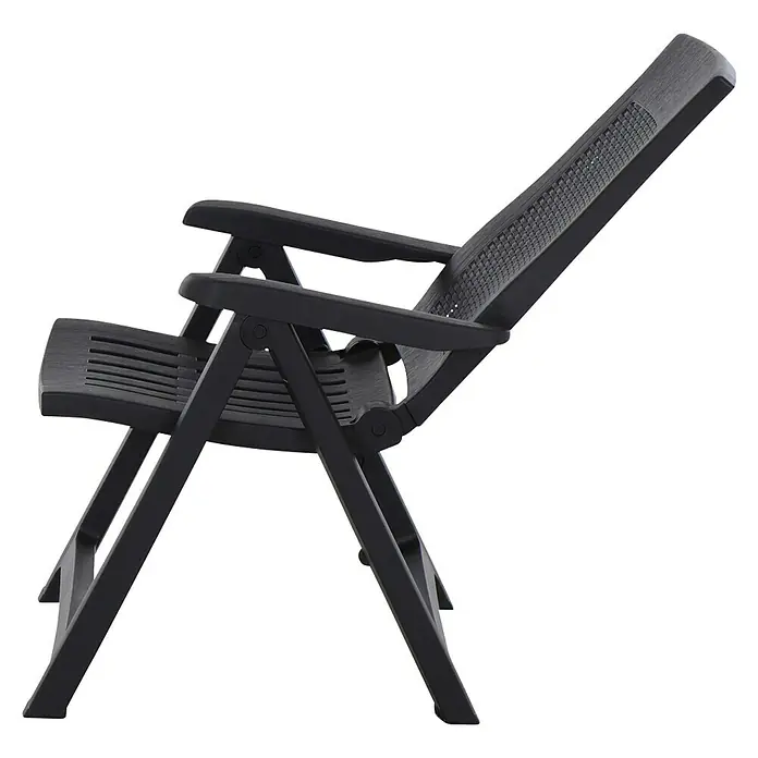 Progarden Klappstuhl Gold - Klappbar, Anthrazit, B x T x H: 57 x 59 x 106 cm - Eine schwarze, klappbare Gartenliege mit Armlehnen, ideal für entspannte Stunden im Freien.