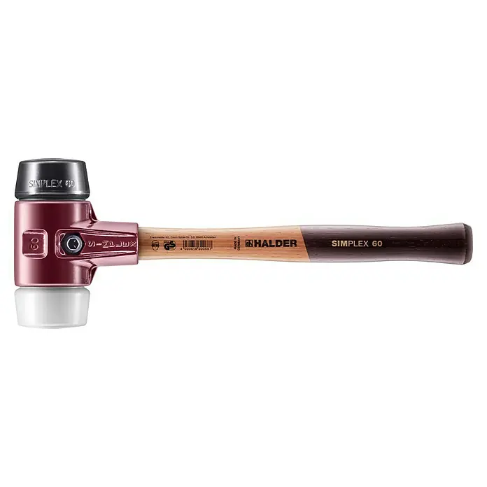 Halder Simplex Schonhammer - 1,51 kg, Holz, Durchmesser Kopf: 60 mm - HALDER SIMPLEX 60 Hammer mit einem Kopf aus Gummi und einem Griff aus Holz. Ideal für präzise Arbeiten.