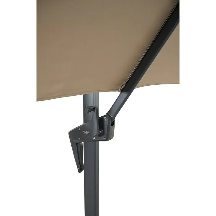 Siena Garden Ampelschirm Vito - Taupe, Bespannungsmaß (L x B): 250 x 250 cm - Detailansicht eines Siena Garden Sonnenschirms mit robustem Gestell und beiger Bespannung für optimalen Sonnenschutz.