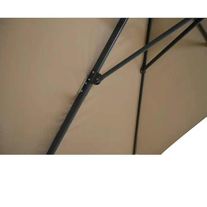 Siena Garden Ampelschirm Vito - Taupe, Bespannungsmaß (L x B): 250 x 250 cm - Nahaufnahme eines Sonnenschirms mit stabilem Metallgestell und beigem Stoffbezug für zuverlässigen Sonnenschutz.