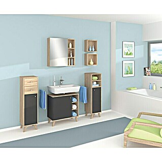 Conjunto de mueble de baño Madera (65 cm, 3 pzs., Antracita/Roble)
