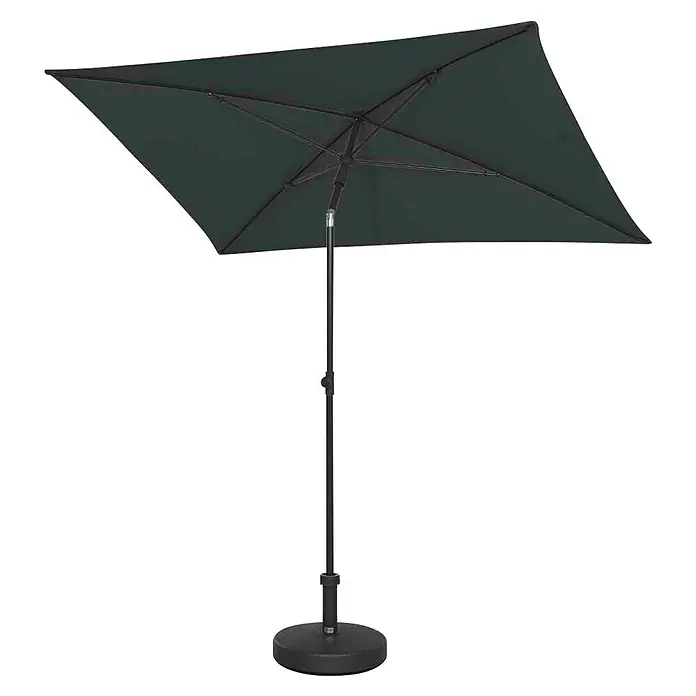 Siena Garden Marktschirm City Push - Anthrazit, Bespannungsmaß (L x B): 140 x 210 cm - Ein quadratischer, dunkelgrüner Sonnenschirm mit einem robusten Ständer, ideal für den Garten oder die Terrasse.
