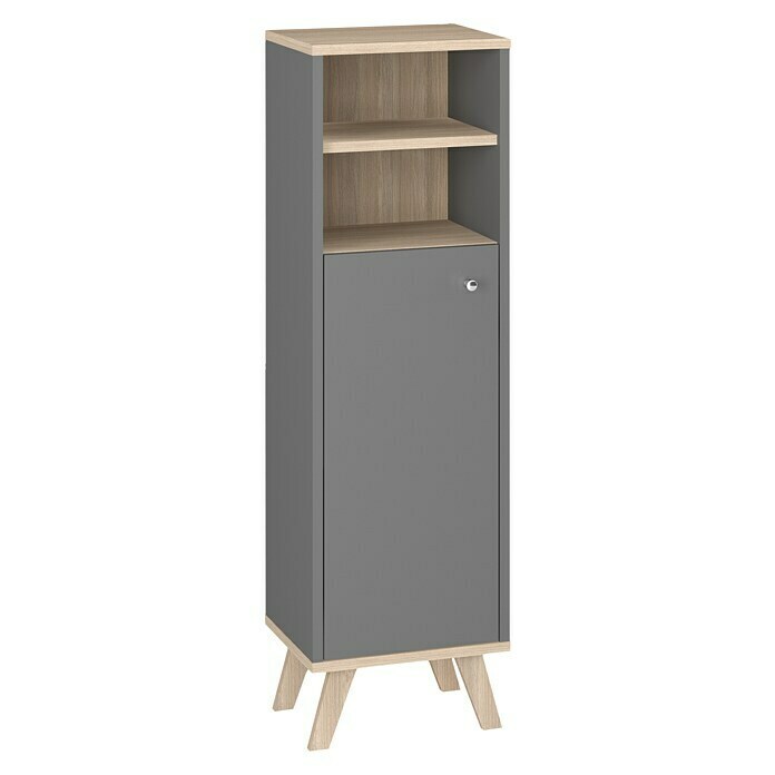 Madera Midischrank31 x 33 x 110,5 cm, 2 offene Ablagefächer, Anthrazit/Eiche Hell Front View