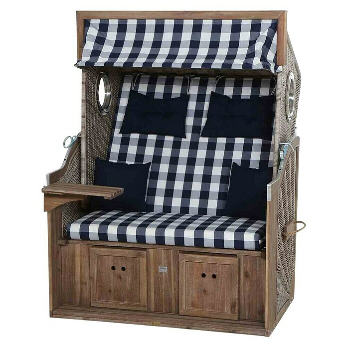 DeVries Strandkorb Trendy (L x B x H: 130 x 80 x 165 cm, Blau-Weiß (kariert)) | BAUHAUS