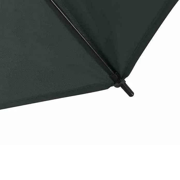 Siena Garden Marktschirm rund City Push - Anthrazit, Durchmesser Bespannung: 180 cm - Nahaufnahme eines dunkelgrünen Sonnenschirms mit schwarzem Gestänge und Befestigungselementen, ideal für den Einsatz im Freien.