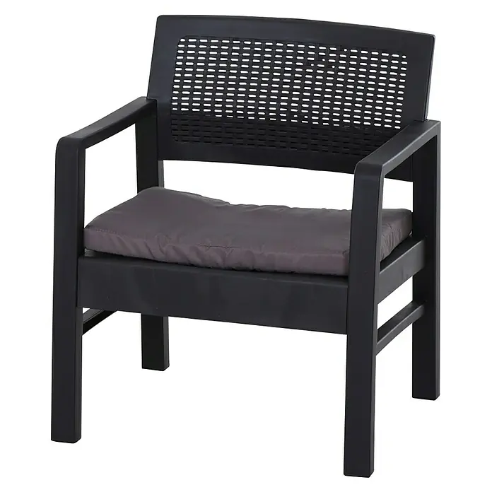 Progarden Gartenmöbel-Set Kraka - 3 -tlg., 100% Polyester, 100% Polypropylen, Anthrazit - Elegantes schwarzer Gartenstuhl mit Armlehnen und grauem Kissen. Perfekt für entspannte Stunden im Freien.