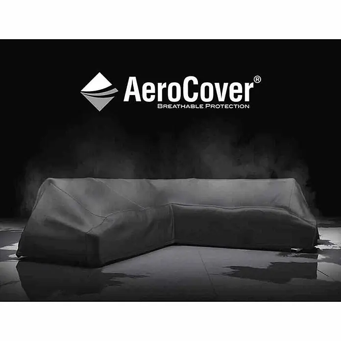 Sitzgruppen-Schutzhülle Aerocover - L x B x H: 280 x 150 x 85 cm, Kunststoff - Das Bild zeigt eine AeroCover-Schutzhülle für Gartenmöbel, die eine Eckcouch vor Witterungseinflüssen schützt und atmungsaktiven Schutz bietet.