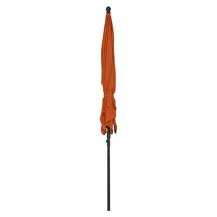Siena Garden Marktschirm City Push - Terracotta, Bespannungsmaß (L x B): 140 x 210 cm - Geschlossener, orangefarbener Sonnenschirm mit schwarzem Ständer. Perfekt für den Einsatz im Freien und zum Schutz vor der Sonne.