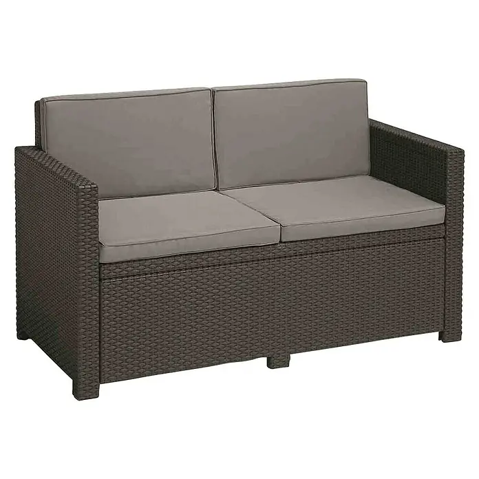 Allibert Loungemöbel-Set Monaco - 4 -tlg., Kunststoffgeflecht, Polyester, Graphit - Braunes Gartensofa mit grauen Kissen, ideal für entspannte Stunden im Freien. Das wetterfeste Material sorgt für Langlebigkeit.