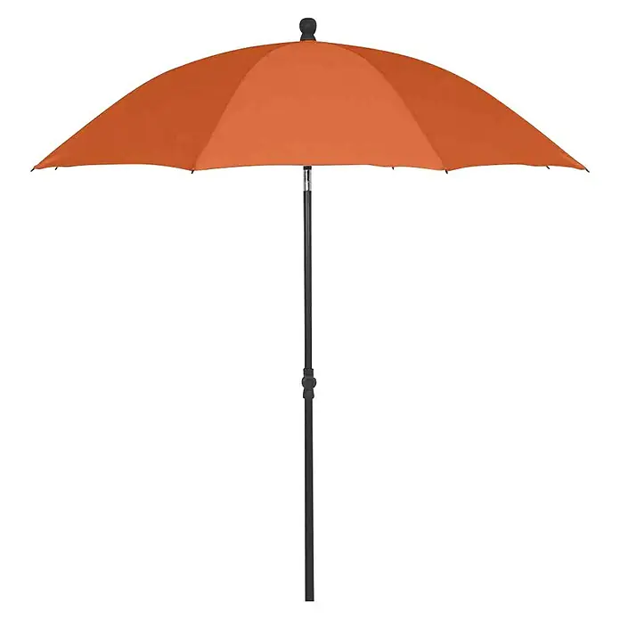 Siena Garden Marktschirm rund City Push - Terracotta, Durchmesser Bespannung: 180 cm - Ein sonnenschirm mit orangefarbenem Bezug und einem robusten, dunklen Mast, ideal für schattige Entspannung im Freien.