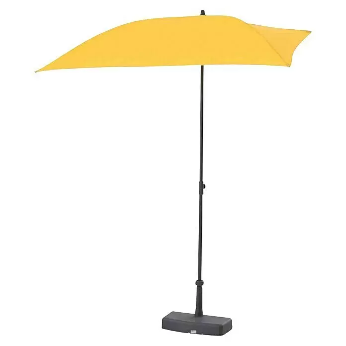 Siena Garden Balkonschirm City Push - Gelb, Bespannungsmaß (L x B): 160 x 100 cm - Gelber rechteckiger Sonnenschirm mit dunklem Mast und stabilem Fuß.