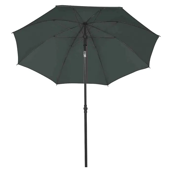 Siena Garden Marktschirm rund City Push - Anthrazit, Durchmesser Bespannung: 180 cm - Ein grauer Gartenschirm steht offen. Der Schirm ist auf einem dunklen Ständer montiert und bietet Schatten.