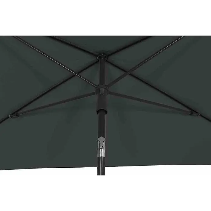 Siena Garden Marktschirm City Push - Anthrazit, Bespannungsmaß (L x B): 140 x 210 cm - Ansicht eines geöffneten, schwarzen Sonnenschirms von unten, der Schatten und Schutz vor der Sonne bietet.