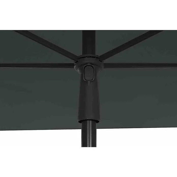 Siena Garden Marktschirm City Push - Anthrazit, Bespannungsmaß (L x B): 180 x 180 cm - Detailaufnahme eines schwarzen Sonnenschirms, der einen robusten Mechanismus und ein stabiles Gestell für zuverlässigen Schatten zeigt.