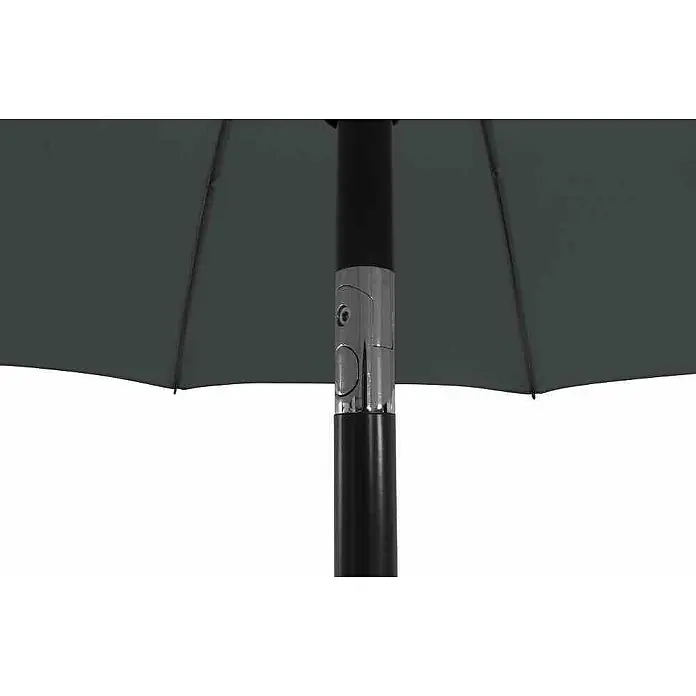 Siena Garden Marktschirm rund City Push - Anthrazit, Durchmesser Bespannung: 180 cm - Nahaufnahme eines grauen Sonnenschirms mit schwarzem Mast und silberfarbenem Mechanismus, der Schatten und Schutz bietet.