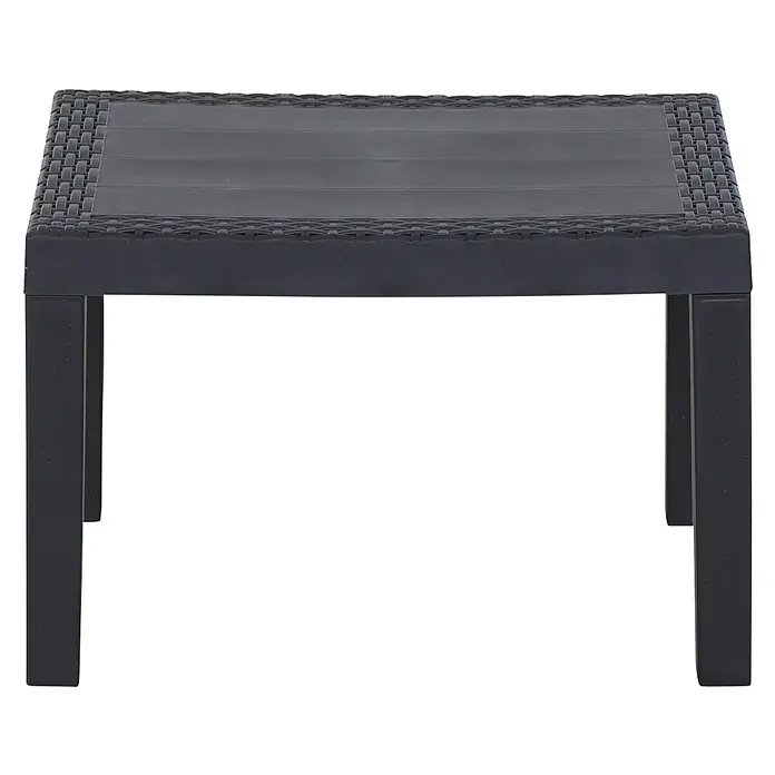 Progarden Gartenmöbel-Set Kraka - 3 -tlg., 100% Polyester, 100% Polypropylen, Anthrazit - Nahaufnahme eines quadratischen, schwarzen Couchtisches mit Wicker-Design.